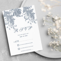 Stylish white mauve blue floral lace RSVP