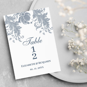 Stylish white mauve blue floral lace Table Numbers