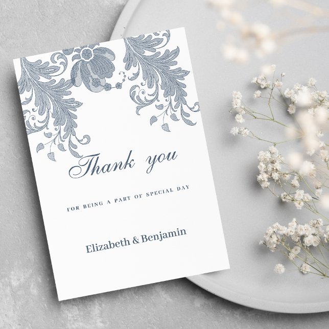 Stylish white mauve blue floral lace Thank You  Invitation (Stylish white mauve blue floral lace Thank You)