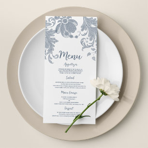 Stylish white mauve blue floral lace Wedding Menu