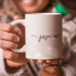 Stylish White Monogram Name Signature Coffee Mug<br><div class="desc">Girly Minimalist Simple Black And White Monogram Name Signature Script Custom Personalised Coffee Mug. These design featuring your first name in a pretty hand lettered style swash tail font signature typography black script on white colour background. These are easy to customise it. Great stylish feminine housewarming gift, also for birthday,...</div>