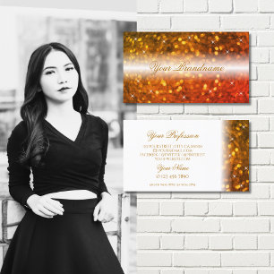 Stylish White Orange Sparkling Glitter Glamourous Business Card