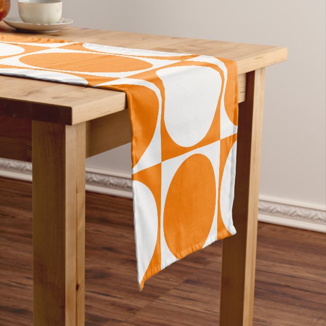 Stylish White&Orange Squares&Circles Design Short Table Runner (In Situ)