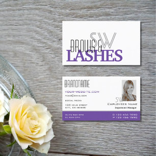 Stylish White Purple Monogram and Photo Simple Business Card