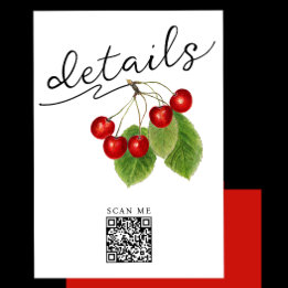 Stylish White Red Cherry Digital QR Code Details  Enclosure Card