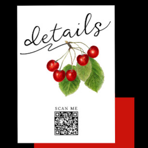 Stylish White Red Cherry Digital QR Code Details  Enclosure Card
