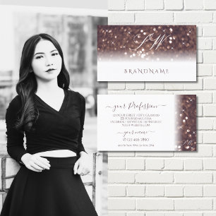 Stylish White Rose Gold Sparkling Glitter Initials Business Card
