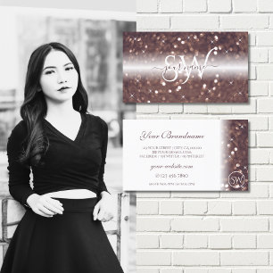 Stylish White Rose Gold Sparkling Glitter Monogram Business Card