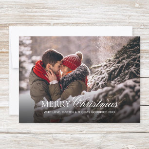 Stylish White Script Christmas Gradient Photo Holiday Card
