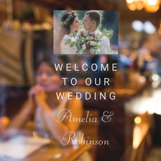 Stylish  White Script Custom Wedding Photo Welcome (Creator Uploaded)