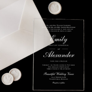 Stylish White Script Typography Wedding Acrylic Invitations