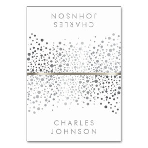 Stylish White & Silver Confetti Dots Place Cards