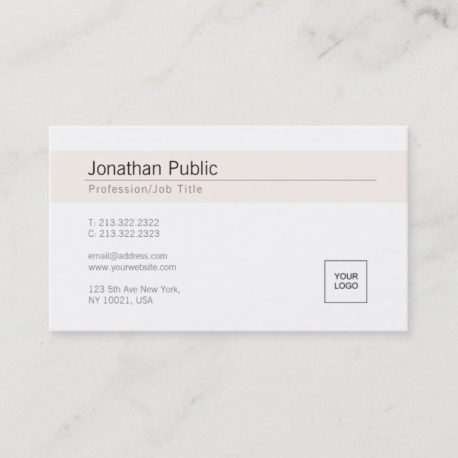 Stylish White Simple Plain Trendy Add Your Logo Business Card (Front)