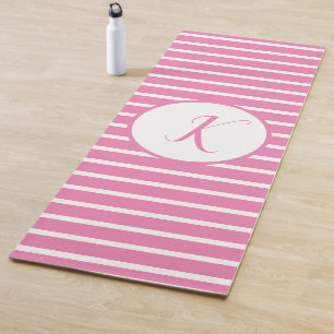 Stylish White Stripes Monogram Letter K Yoga Mat
