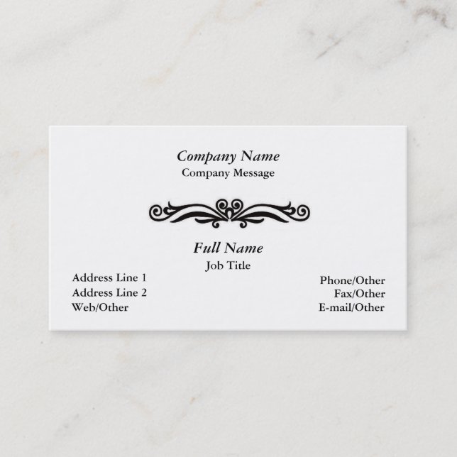 Stylish White Swirl Business Card Template (Front)