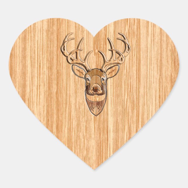 Stylish White Tail Buck Antlers Light Wood Grain Heart Sticker (Front)
