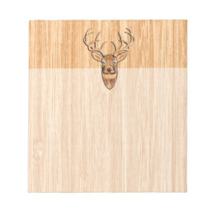 Stylish White Tail Buck Antlers Light Wood Grain Notepad