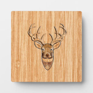 Stylish White Tail Buck Antlers Light Wood Grain Plaque