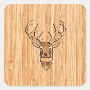 Stylish White Tail Buck Antlers Light Wood Grain Square Sticker
