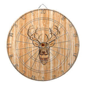 Stylish White Tail Deer Buck Head Light Wood Grain Dartboard