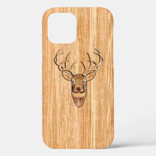 Stylish White Tail Deer Head Light Wood Grain iPhone 12 Pro Case