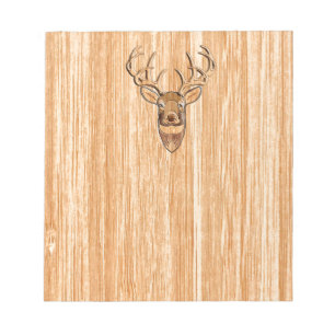 Stylish White Tail Deer Head Light Wood Grain Deco Notepad
