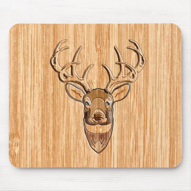 Stylish White Tail Deer Head Wood Grain Print Mouse Pad (Front)