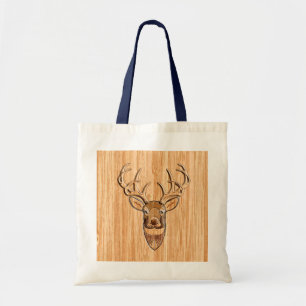 Stylish White Tail Deer Head Wood Grain Print Tote Bag