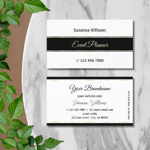 Stylish White with Black and Gold Stripes Modern Business Card