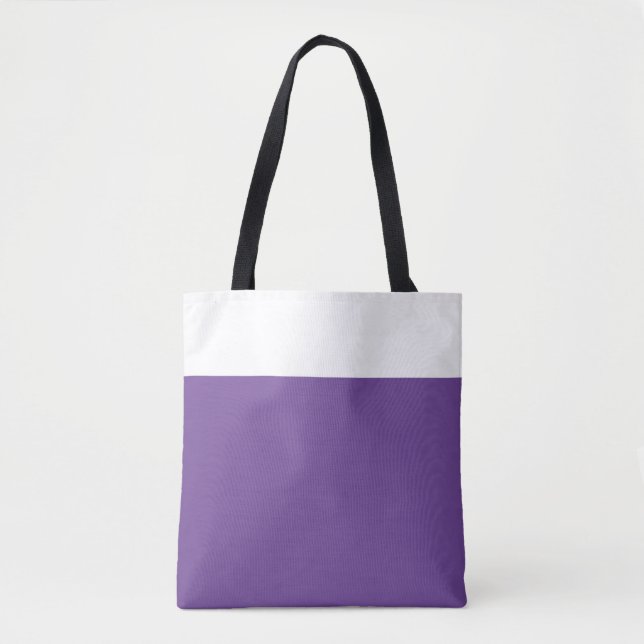 Stylish Wide Pretty Purple White Top Colour Block Tote Bag (Front)