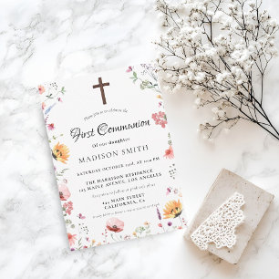 Stylish Wildflower Garden First Holy Communion Invitation