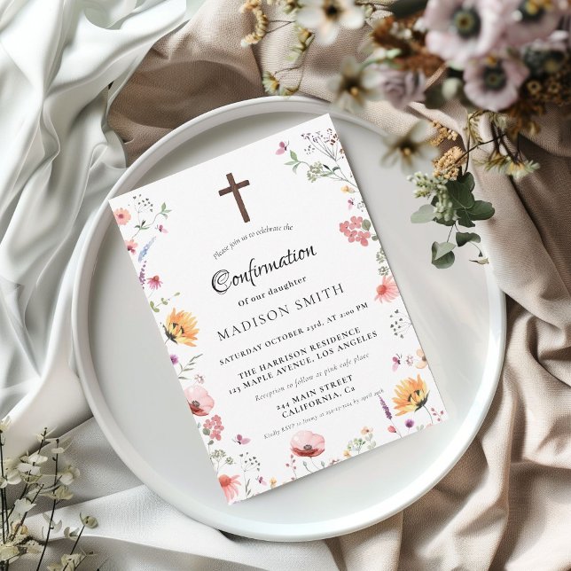 Stylish Wildflower Meadow Garden Confirmation Invitation (Creator Uploaded)