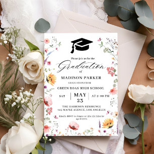 Stylish Wildflower Meadow Garden Graduation  Invitation