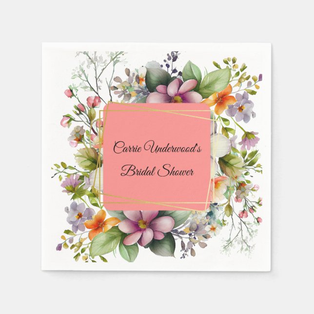 Stylish Wildflowers Bridal Shower Napkin (Front)