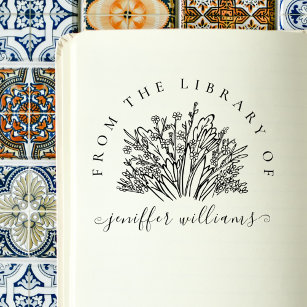 Stylish Wildflowers Custom Library Books Rubber Stamp