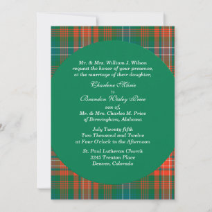 Stylish Wilson Orange & Green Plaid Wedding Invitation