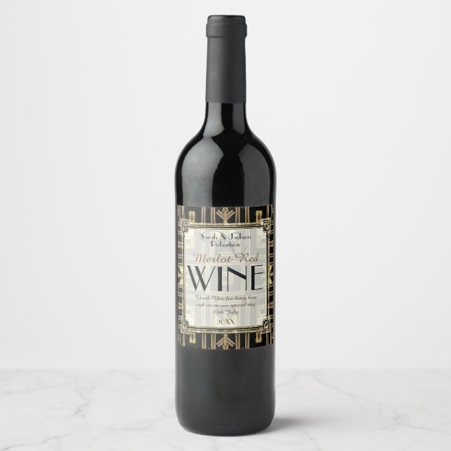 Stylish Wine Labels | Art Deco Black Gold V11 (Front)