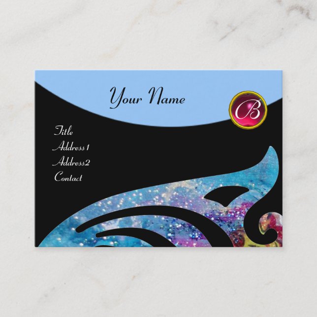 STYLISH WING 2 MONOGRAM ,RED RUBY,aqua blue,teal Business Card (Front)