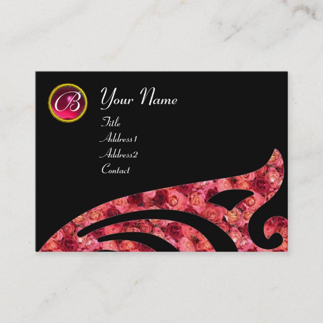 STYLISH WING 2 MONOGRAM ,RED RUBY,fuchsia pink, Business Card (Front)