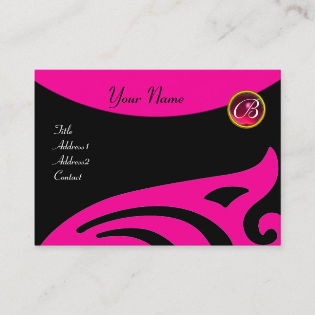 STYLISH WINGS MONOGRAM ,RED RUBY,fuchsia pink Business Card (Front)