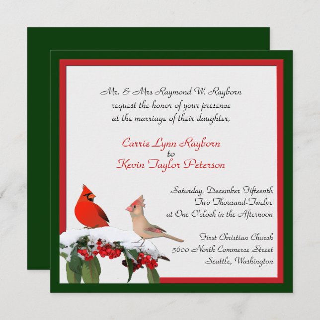 Stylish Winter Cardinals Wedding Invitation (Front/Back)