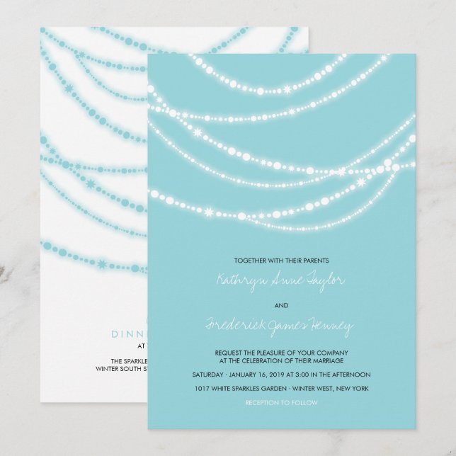 Stylish Winter Sparkles Glow Wedding 2in1 Invite (Front/Back)