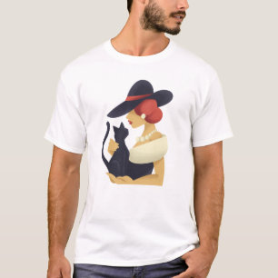 Stylish Woman With Black Cat T-Shirt