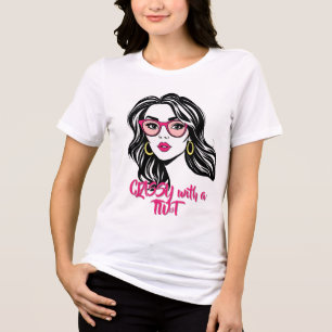Stylish Woman with Pink Glasses Tri-Blend Shirt
