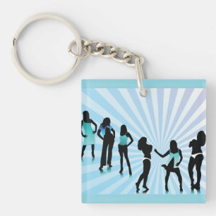 Stylish Women Silhouettes Teal Blue Fashion Key Ring