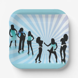 Stylish Women Silhouettes Teal Blue Fashion Paper Plate