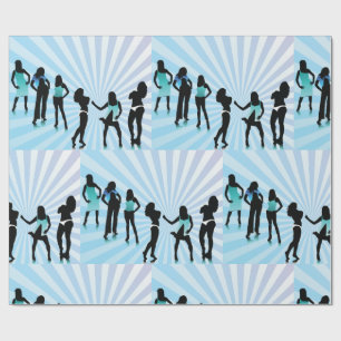 Stylish Women Silhouettes Teal Blue Fashion Wrapping Paper