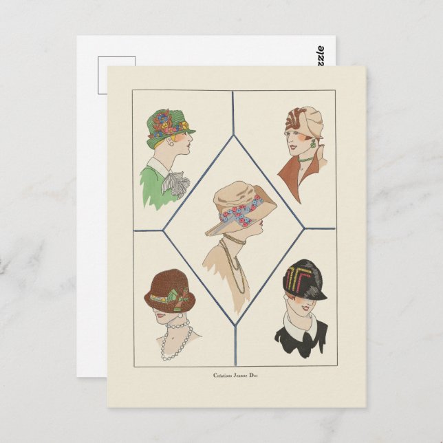 Stylish Women's Hats French Illustration Art Deco  Postcard (Front/Back)