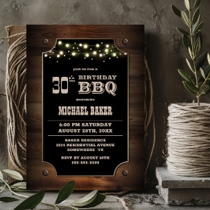 Stylish Wood 30th Birthday BBQ Invitation