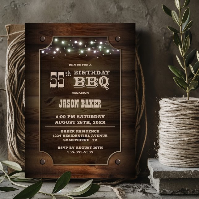 Stylish Wood 55th Birthday BBQ Invitation (Creator Uploaded)